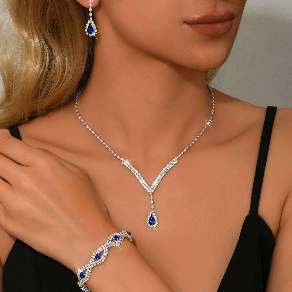 Glam Red Gem Jewelry Set Necklace Earrings Bracelet Teardrop Pendant Shiny Crystal Party Accessories For Women Z260313