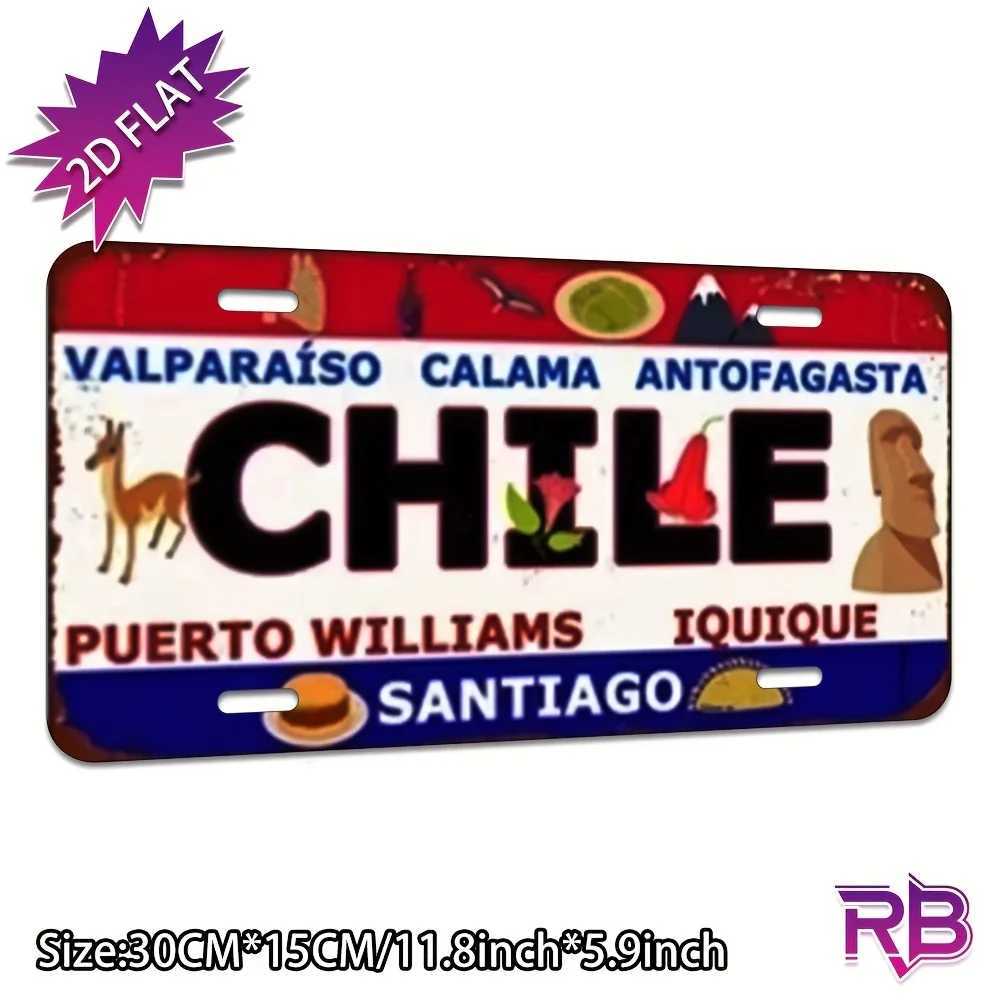 Chile Theme Aluminum Metal Wall Sign - UV Printed ch Vintage License Plate Design Includes Valparaso Calama and Puerto Will D260314