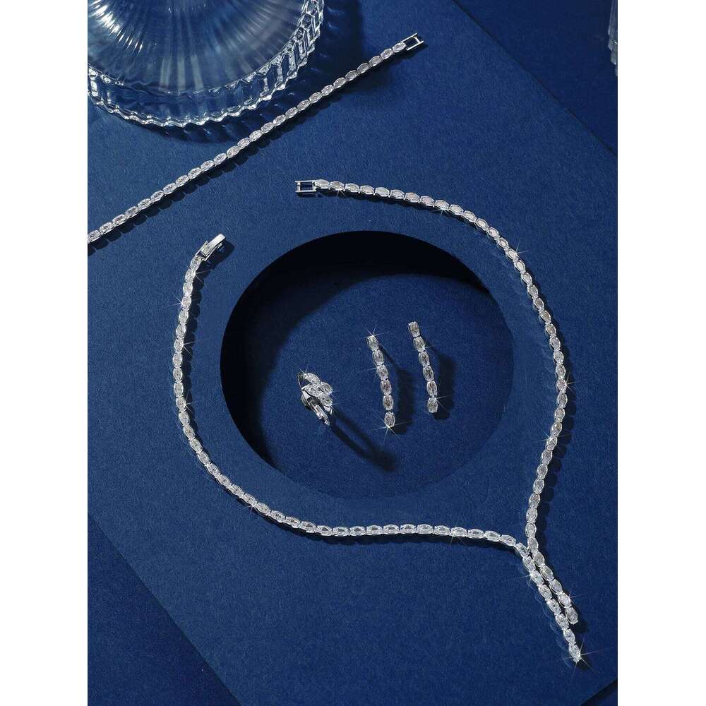 5pcs/set full copper base inlaid with super flash zirconia handmade color-preserving electroplating ladies necklace bracelet rin Z260313