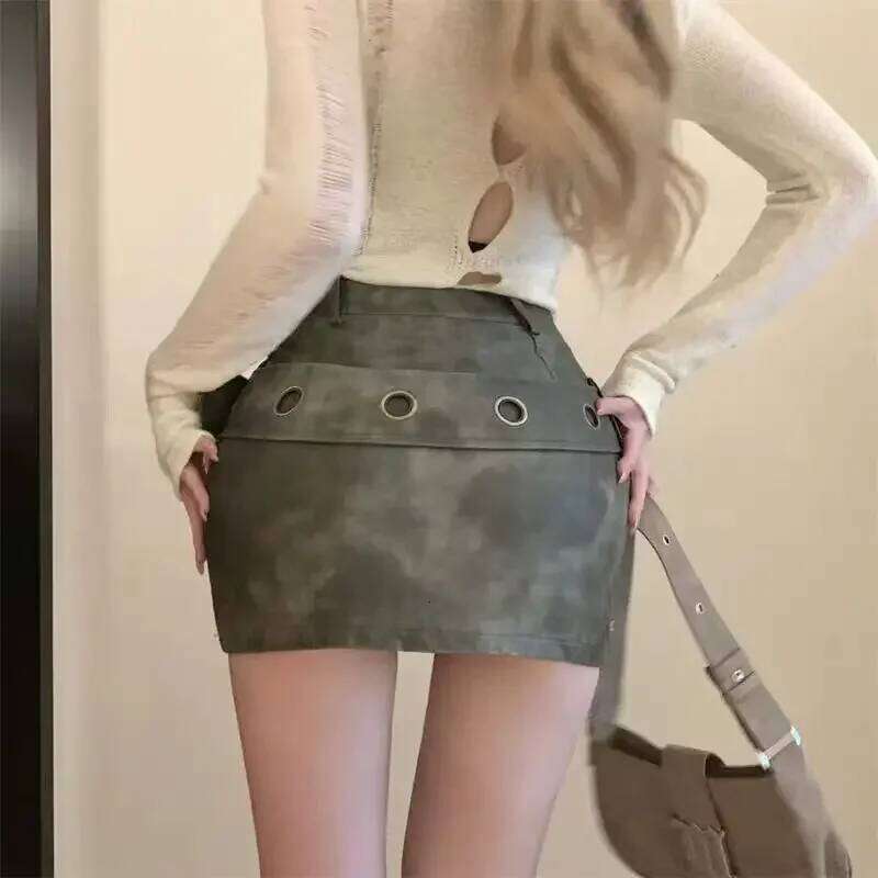 Vintage PU Skirts Sexy High Waist A-line Mini With belt Women Bodycon Party Skirt Spring Summer Streetwear Z260314