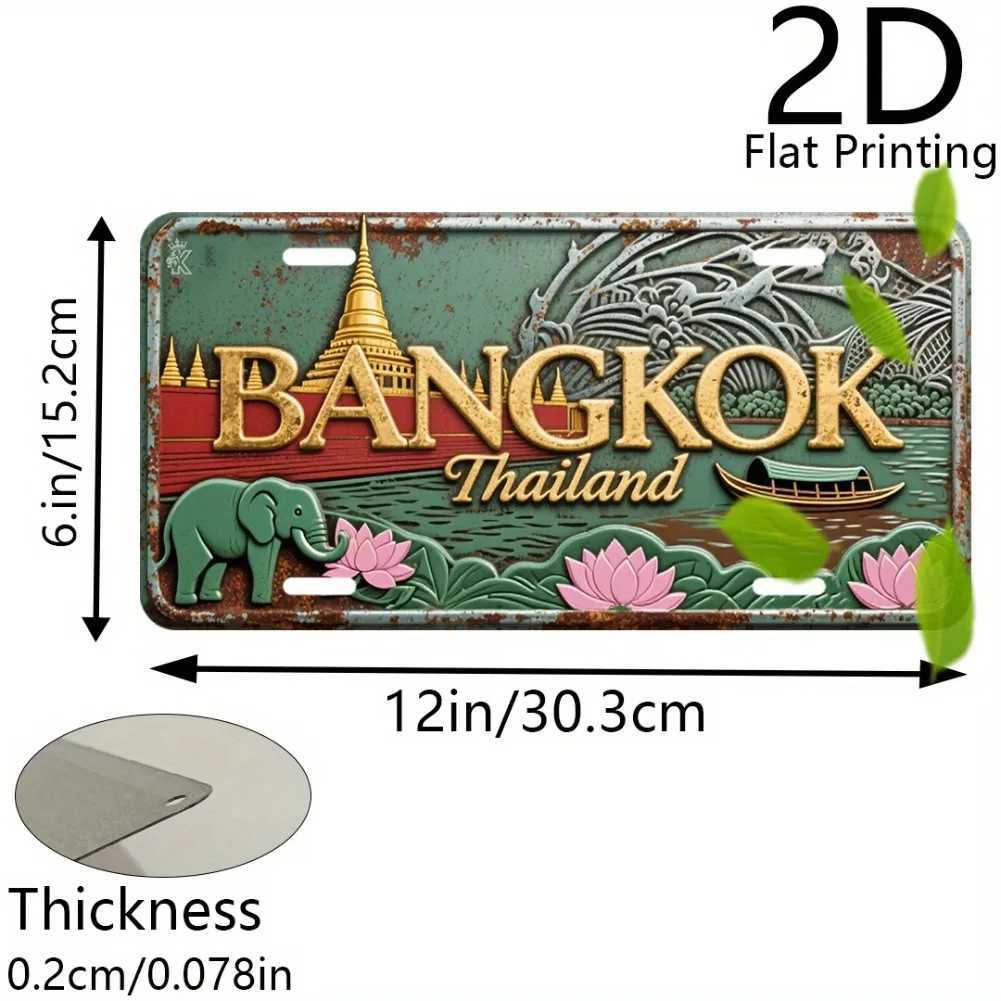 2D Flat 2D Flat Printing 1pc Retro Aluminum License Plate Decorative Plaque Statues 6 x 12 Bangkok Thailand Scenery D260314