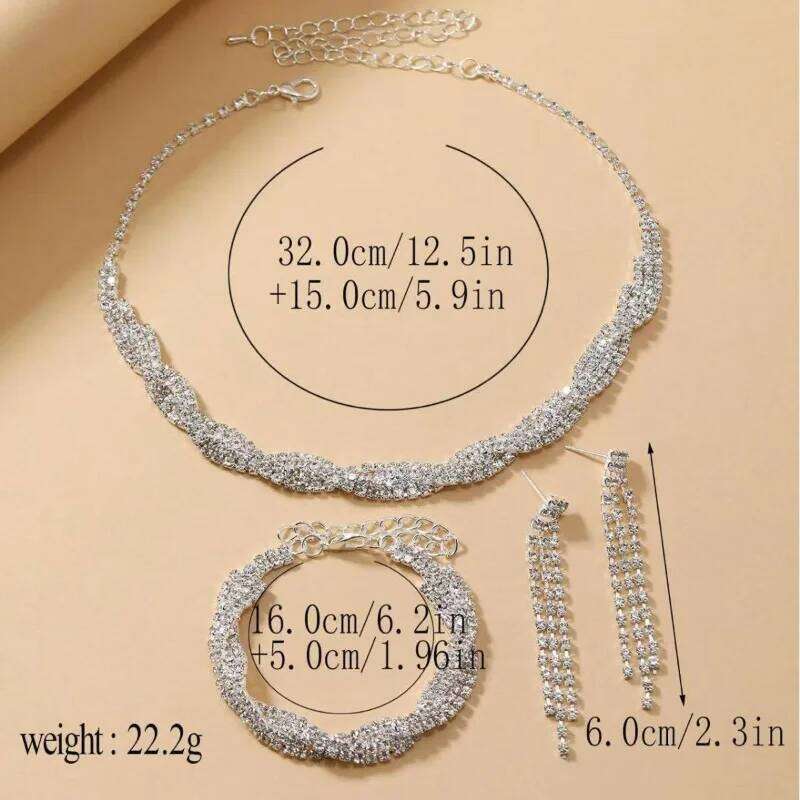 3-piece Fashionable Rhinestones Tassel Earrings Necklace Bracelets Set for Women Bridal Elegant Gorgeous Wedding Jewelry Sets Z260313