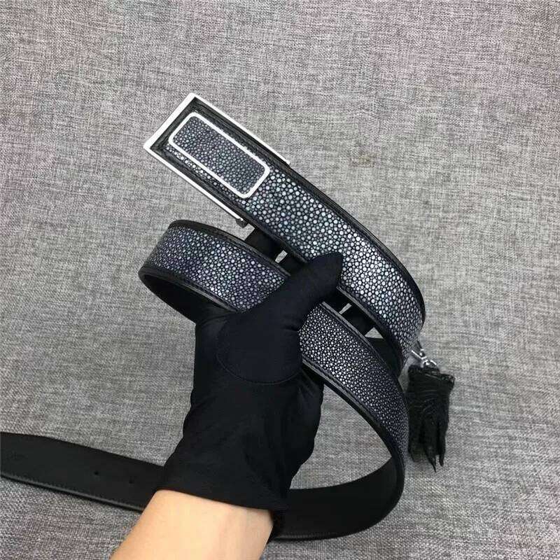 Authentic Real True Stingray Smooth Skin Staineless Steel Pin Buckle Men's Waist Belts Genuine Exotic Leather Male Fancy Straps Z260226