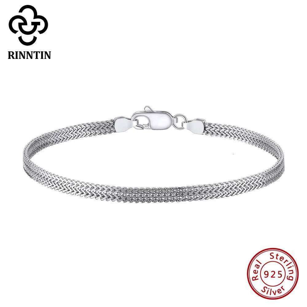 Rinntin 925 Sterling Silver 2.8mm Flat Mesh Bracelets Hight-Quality Bangle Chain Simple Women Men Daily Accessories SB216 Z260313