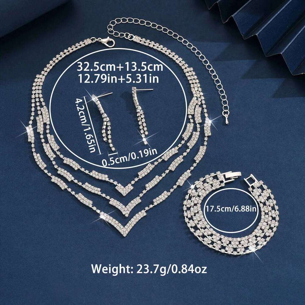 Fashionable rhinestone sparkling necklace, earrings, bracelet light luxury style, high-end jewelry set, women's Z260313