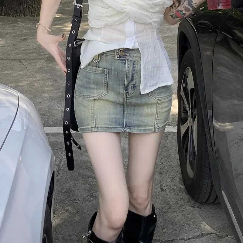 Summer Women High Waist Straight Shorts Skirts s Streetwear Aesthetic Denim Dress Female Korean Fashion Yellow Jeans Skirts M260314