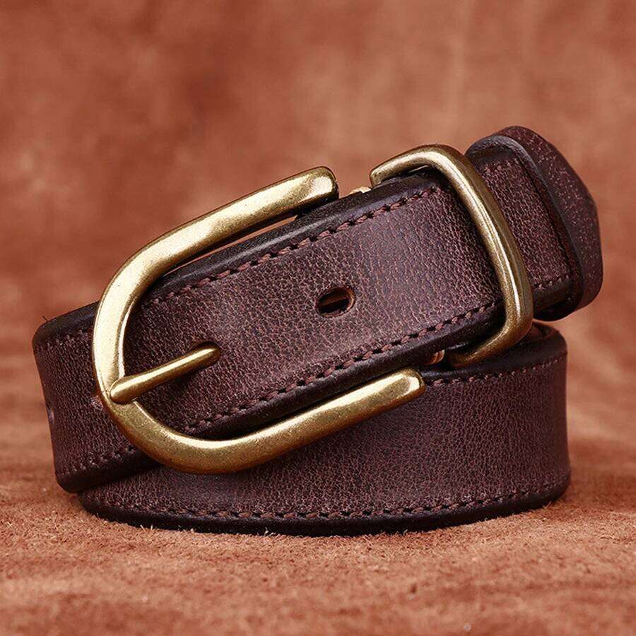 3.3CM Men High Quality Genuine Leather Belt Luxury Copper Buckle Belts Thickening Pure Cowskin Vintage Strap Male Jeans for Man Z260226