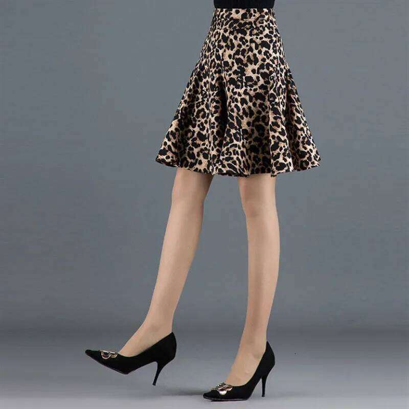Leopard Print Half Length For Women High Waist Short A-line Pleated Summer Woman Clothes Skirt Z260314