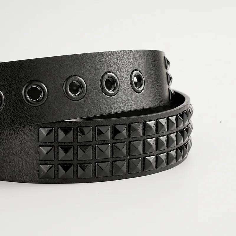 Senior Rivets Punk Style Men and Women Universal Black Fashion Solid Colour PU Leather Jeans Accessories New Casual Belt Z260226