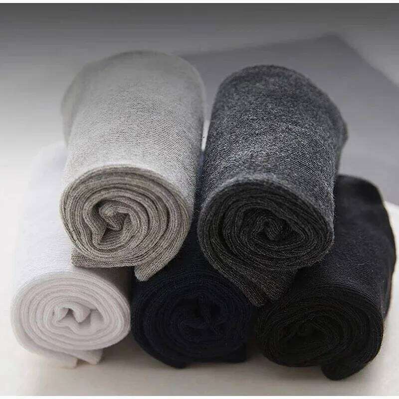 5Pairs/Lot Solid Color Cotton Black Business Soft Breathable High Elastic Men's Mid-tube Socks Large Size EU48 Z260314