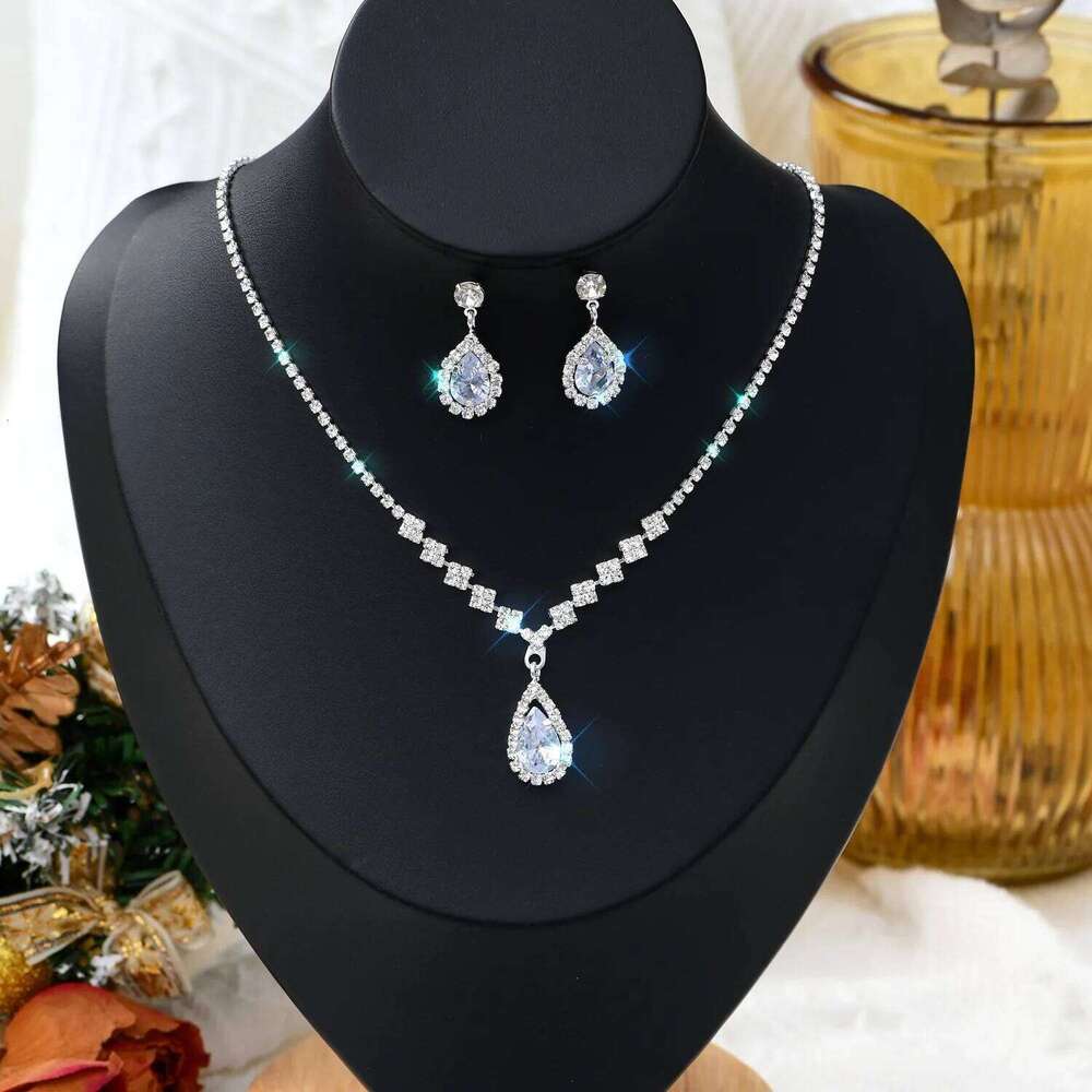 1 Set Of Fashionable And Simple Water Droplet Necklace, Earrings, Jewelry Set, Women's Wedding Banquet Party Daily Accessories Z260313