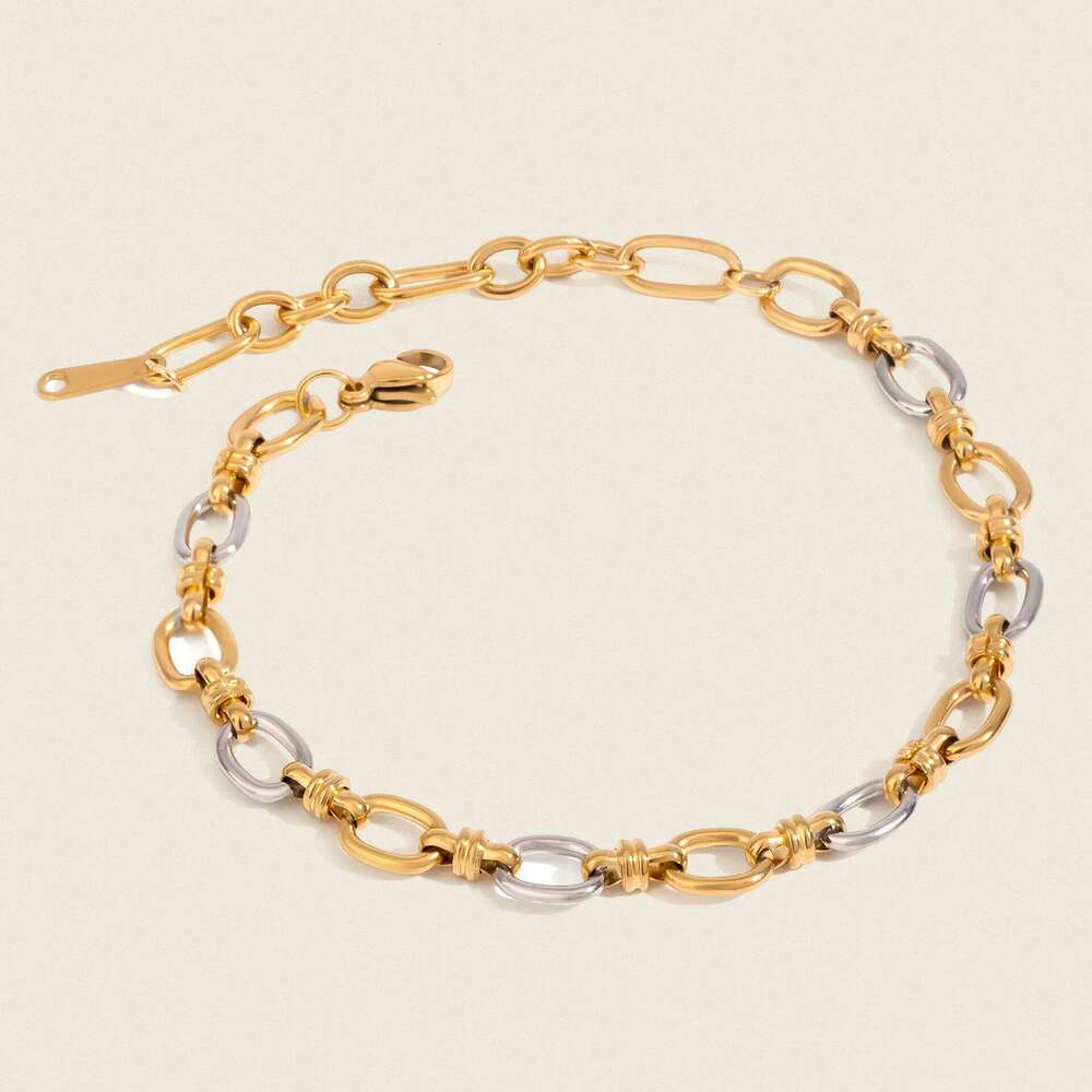 Minimalist Versatile Stainless Steel Two Tone Chain Necklace Bracelet Set for Women Fashion Jewelry Accessory Z260313