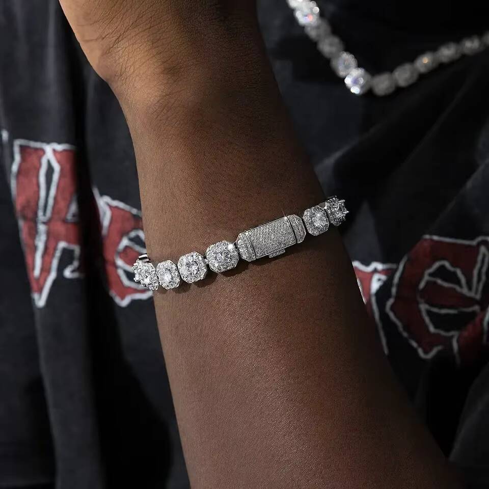 Fine Jewelry 6mm Men Simple Design VVS Moissanite Diamond Custom Silver Tennis Hip Hop Tennis Chain Bracelet Necklace