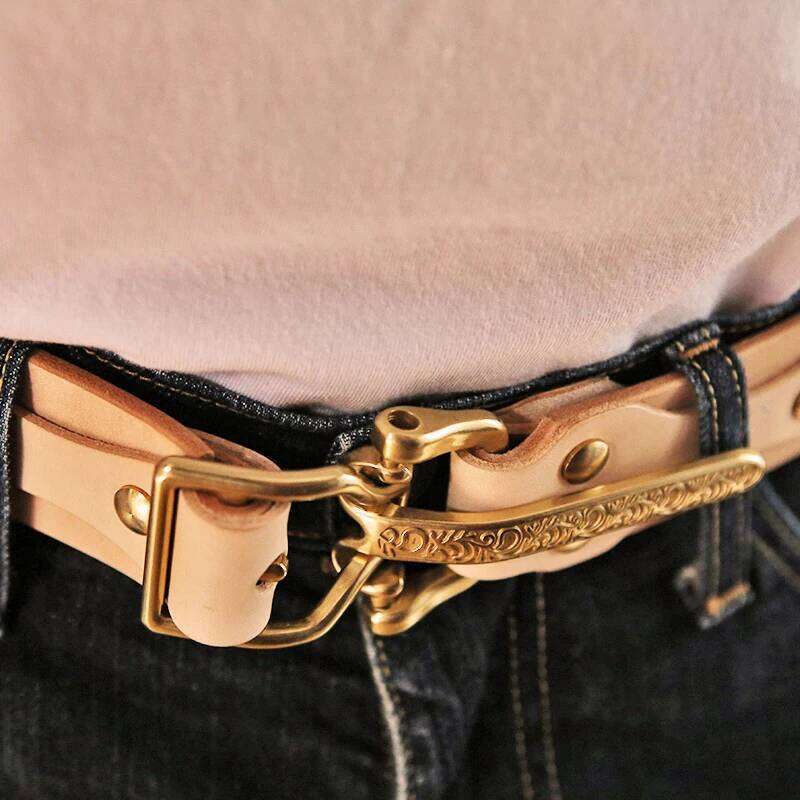 Cavalry Genuine Leather Men's High Quality Belts 3.8cm Pure Handmade Solid Vintage Embossed Brass Belt Buckle Z260226