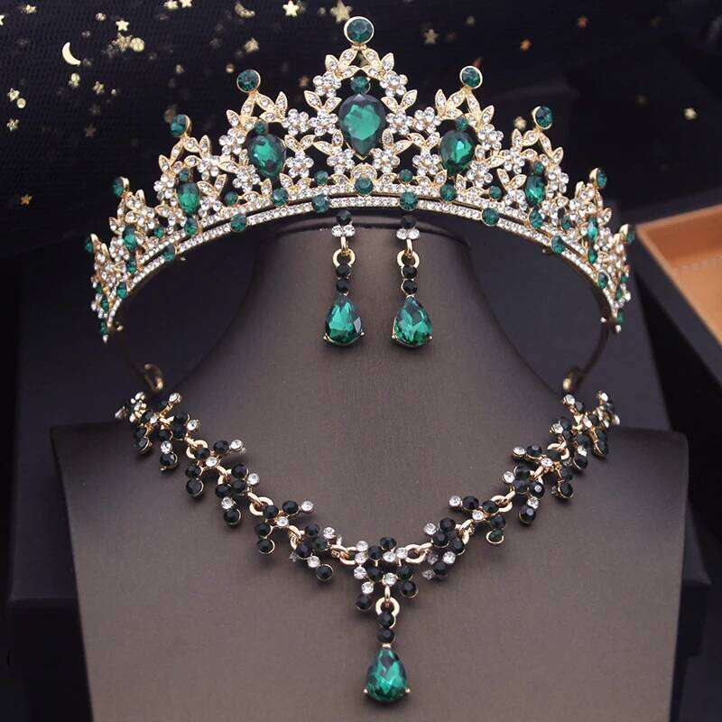 Princess Crown Bridal for Girls Blue Tiaras Choker Necklace Sets Bride Wedding Dress Prom Jewelry Accessories Z260313