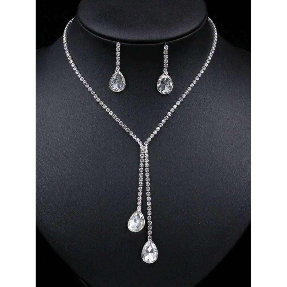 Simple jewelry, sparkling water droplets, wedding claw banquet chain, necklace, earrings, bridal set, women's jewelry Z260313