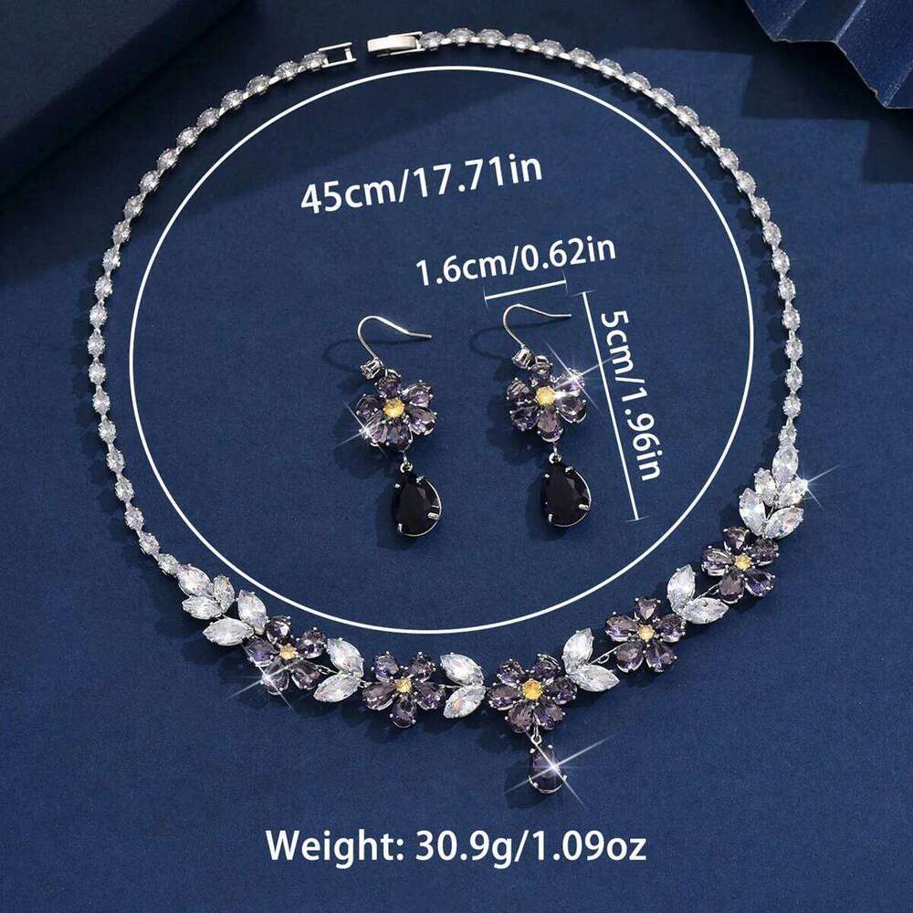 Women's fashion zircon flower mysterious light luxury high-end necklace earrings jewelry set design sense first accessory Z260313