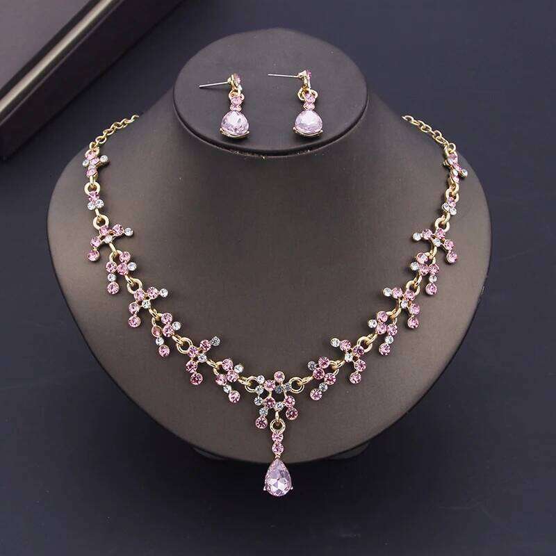 Luxury Purple Crystal Bridal for Women Earring Wedding Choker Necklace Set Bride Jewelry Sets Accessories Z260313