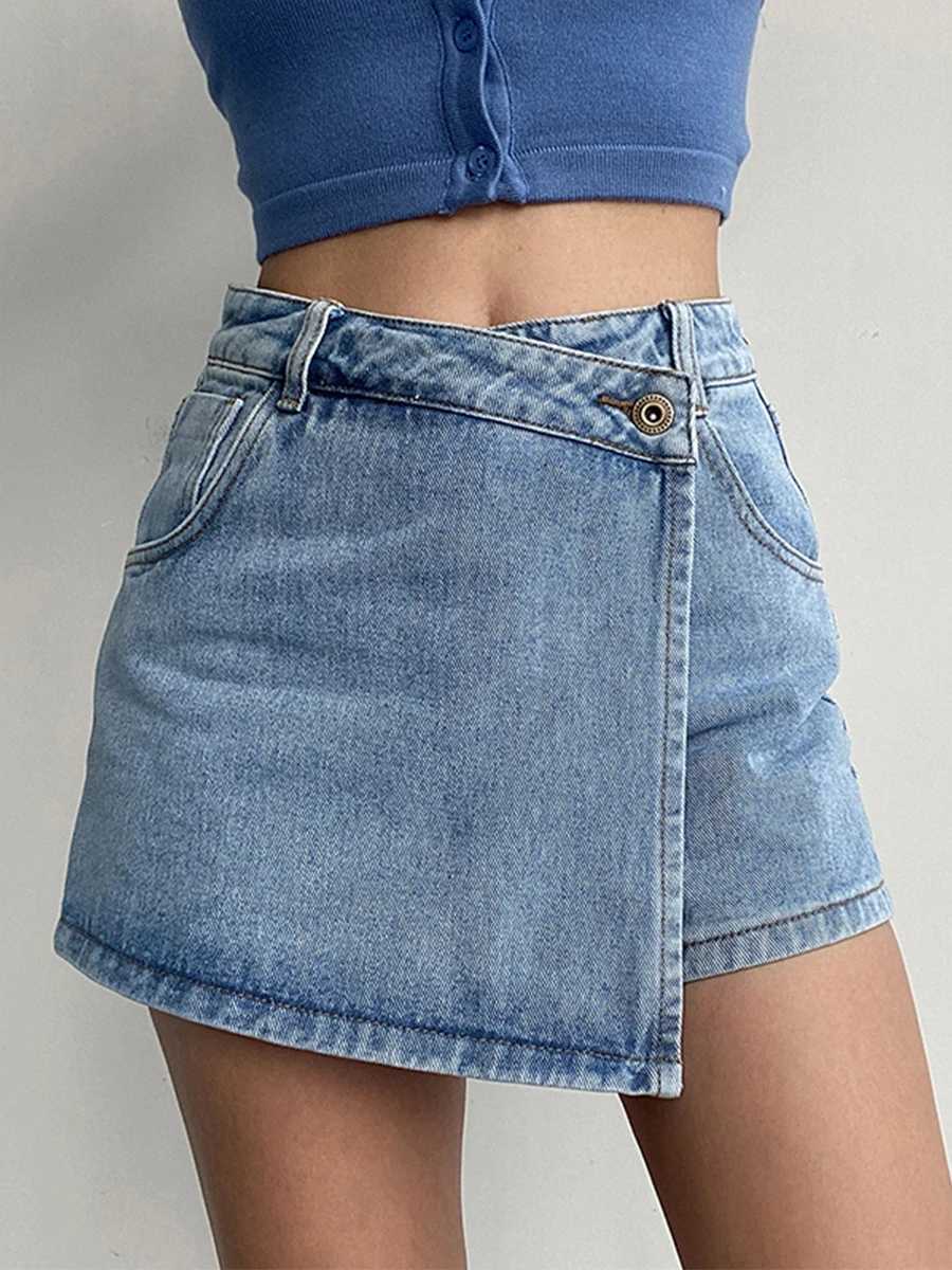 High Waist A-Line Skirt Jeans Womens plus Size Summer Faion Anti-Light Uneven Hemline Commute Korean Sle M260314