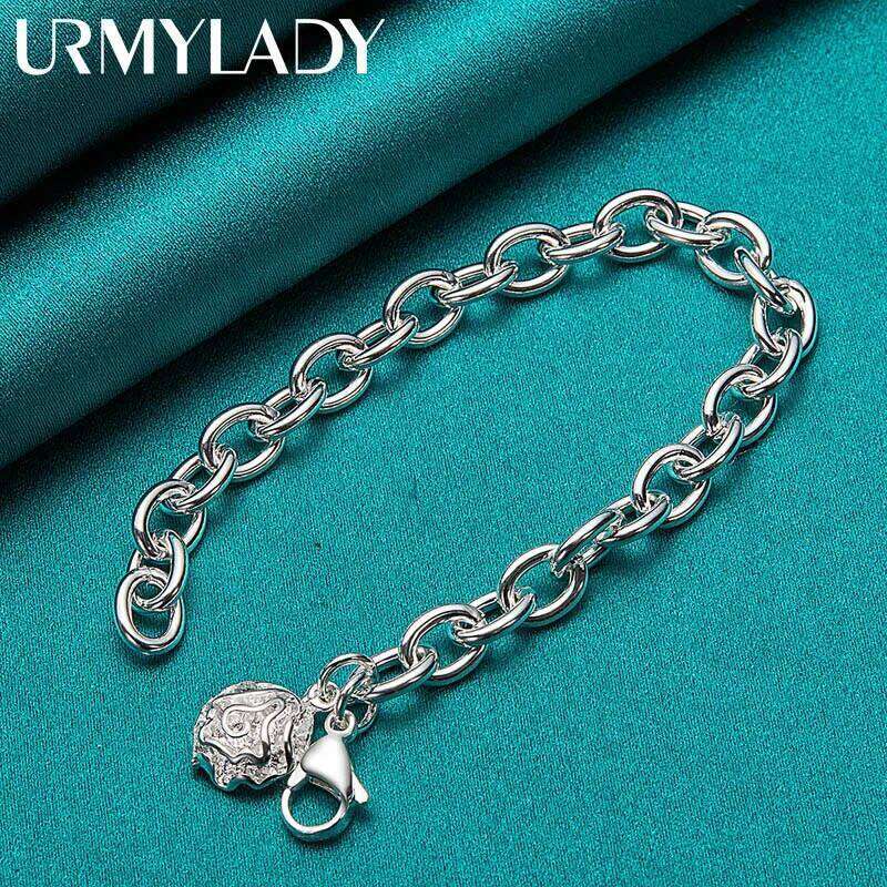 URMYLADY 925 Sterling Silver Rose Flower Pendant Bracelet For Women Wedding Engagement Party Fashion Charm Jewelry Gifts Z260313