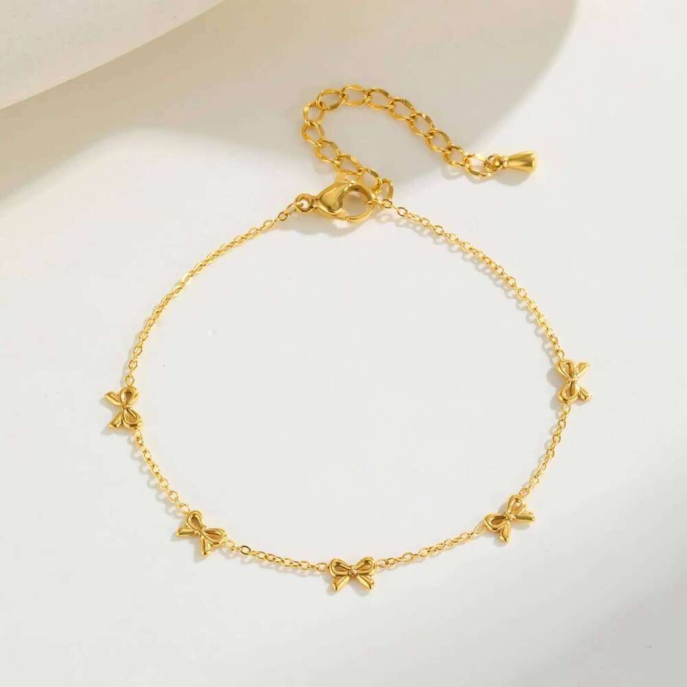 Minimalist Bowknot Bracelet for Women,Gold Color Stainless Steel Flat Rolo Chain Bow Bracelets,Trendy Waterproof Jewelry Gifts Z260313