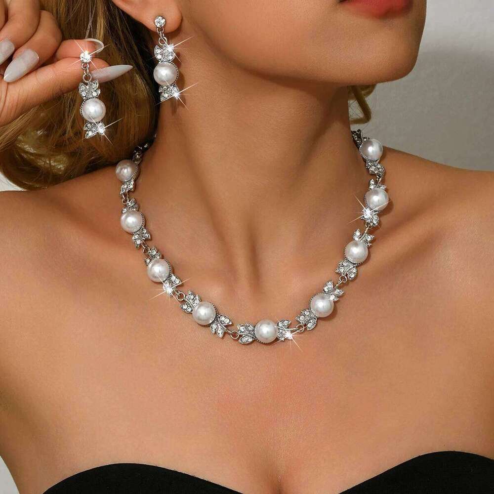 European and American Cross border Jewelry Pearl Necklace Earring for Female Brides Retro High end Design Sense Set Z260313