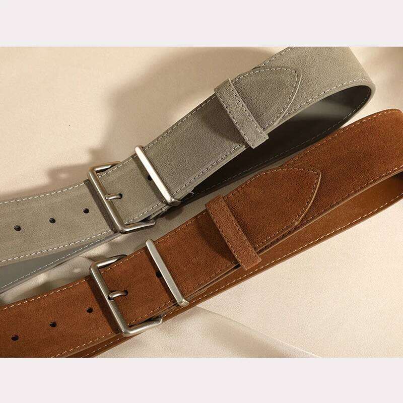 Elegant Women's Suede Leather Belt with Square Silver Buckle Ladies Versatile Girdle for Dresses Sweaters Coats Z260226