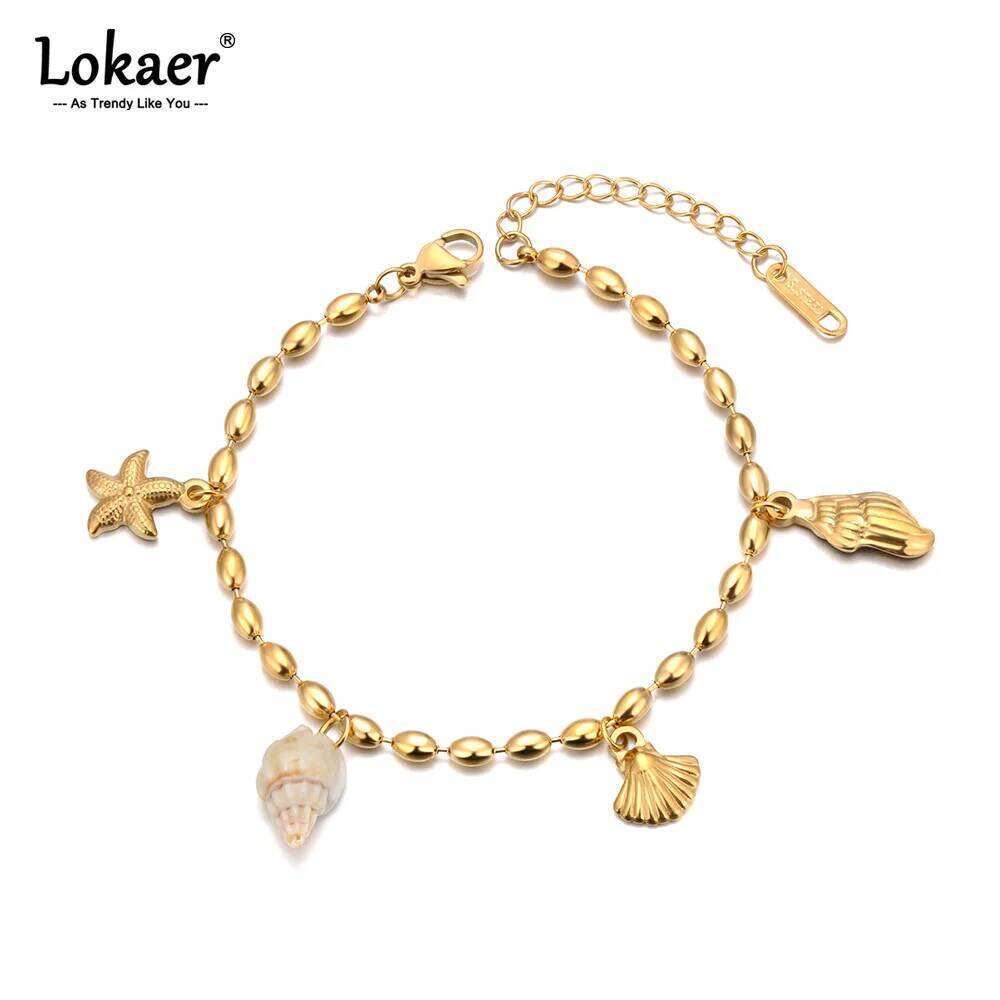 Lokaer Trendy Shell Starfish Pearl Charm Bracelets for Women 18K Gold Plated Stainless Steel Daily Jewelry Waterproof B24114 Z260313
