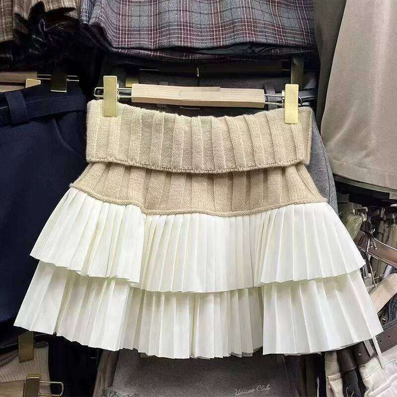 Knit White Autumn Winter A Line Short Woman Elastic Waist Women Knitted Black Mini Pleated Skirt Z260314