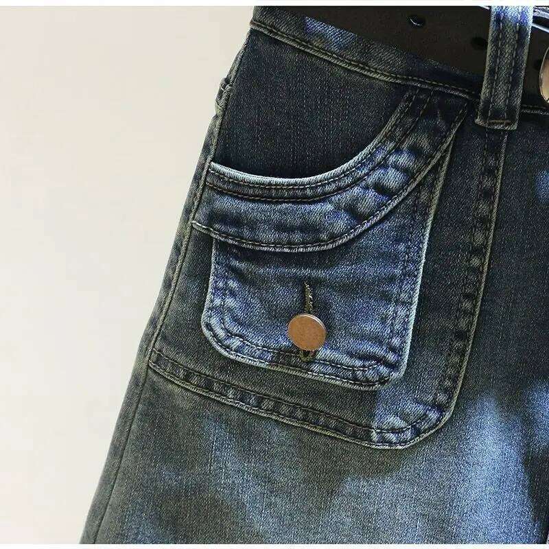 Women's Denim Skirt Zipper Blue High Waist Short Coquette Mini with Pocket Female Jeans Skirts Tight Gyaru Sexy Wrap Premium V Z260314