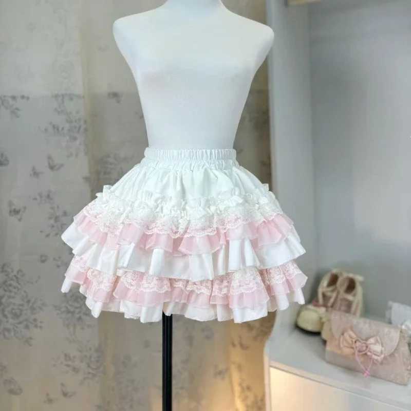 Sweet Kawaii Lolita Style Princess Vintage Cake Skirt Women Cute Lace Ruffles Party Mini Skirts Harajuku Y2k Faldas Mujer M260314