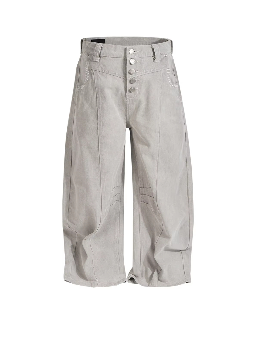 MIJKO Unisex Snap-Front Pant Washed Gray Casual Work Pants for Men And Women Comfortable Silhouette Design Z043#