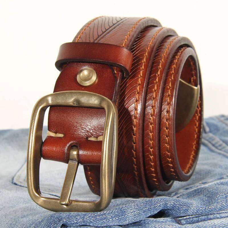 Extra Thick Double-sided Personalized Jeans Genuine Leather Men's Pure Copper Pin Buckle Luxury Belt Z260226