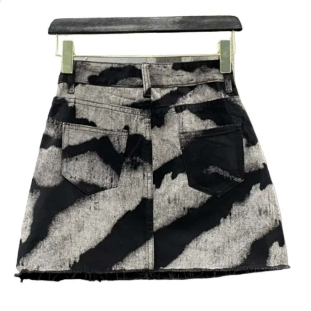 FAGADOER Gray Tie Dye Printing Fashion Denim Mini Women High Waist Button Pocket A-line Jean Skirts Sexy Y2K Streetwear Z260314