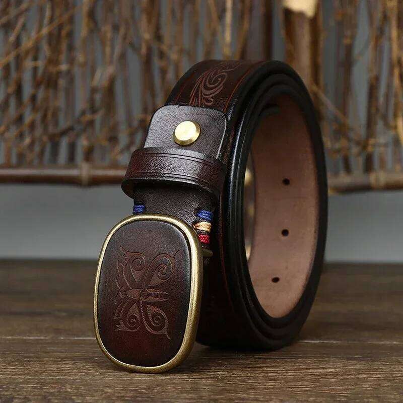 3.5CM Pure Cowhide High Quality Genuine Leather Belts for Men Laser Engraving Strap Male Smooth Buckle Jeans Cowboy Luxury Z260226