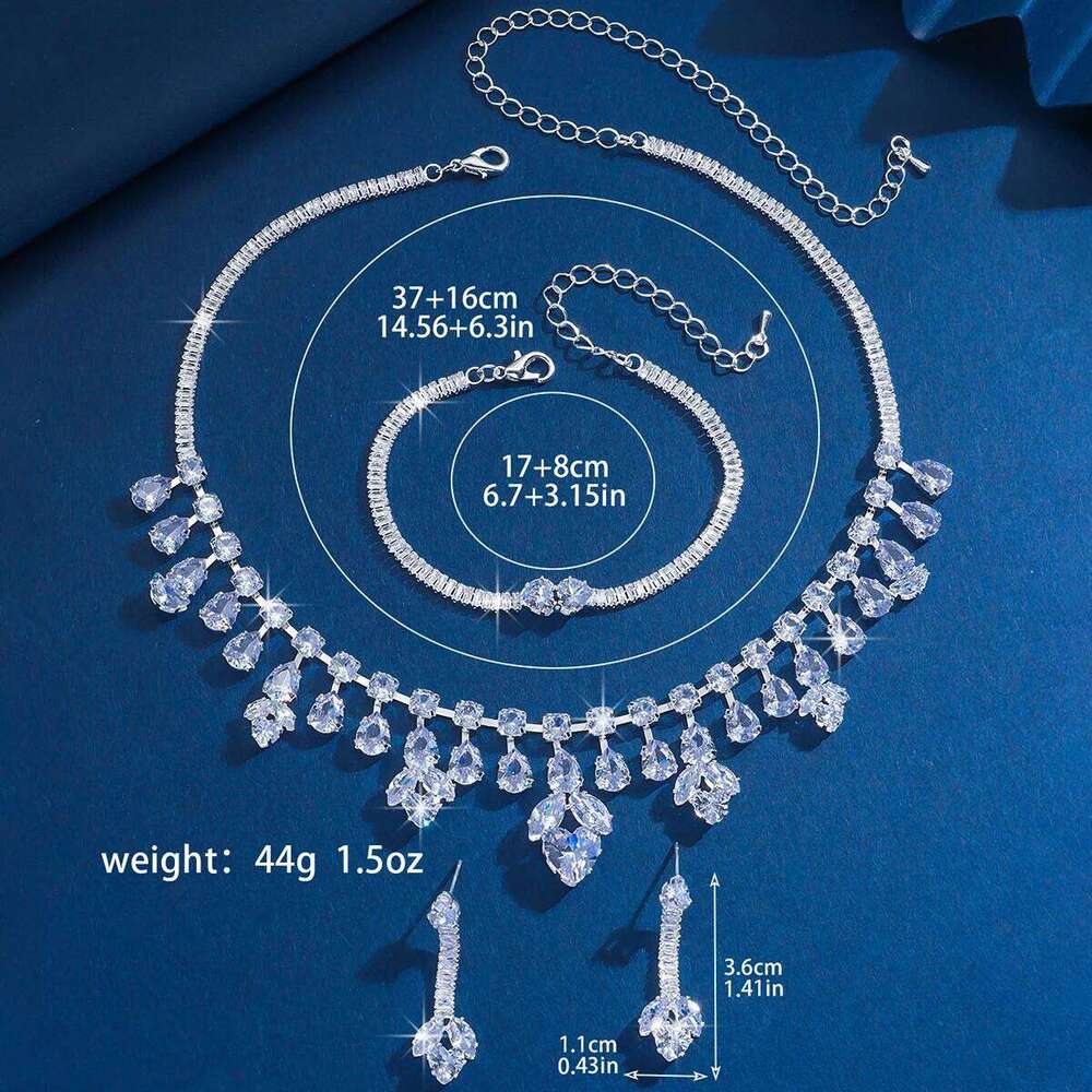 European and American fashion leaf droplet necklace bracelet earrings heavy industry light luxury atmospheric zircon set Z260313