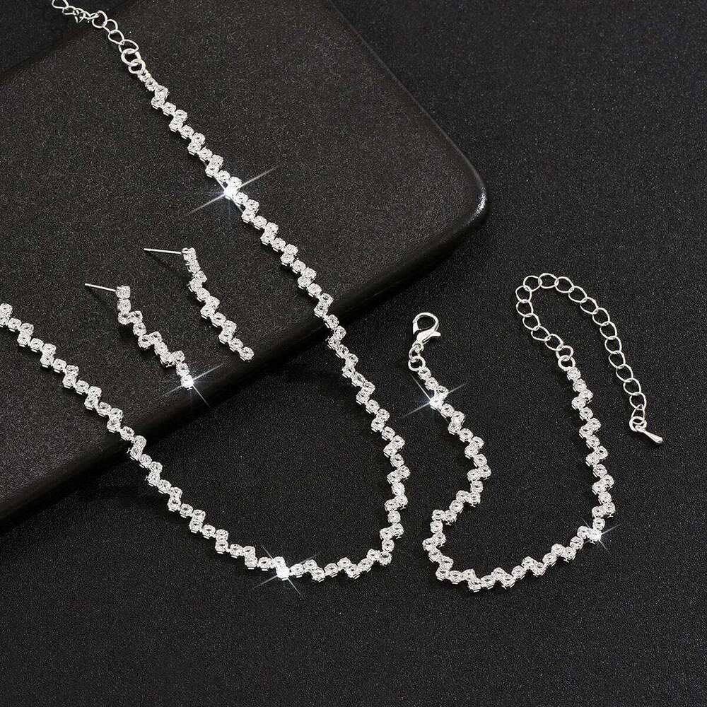 BLIJERY Wave Style for Women Claw Chain Zircon Choker Necklace Earrings Bracelet Bridal Wedding Party Jewelry Sets Z260313