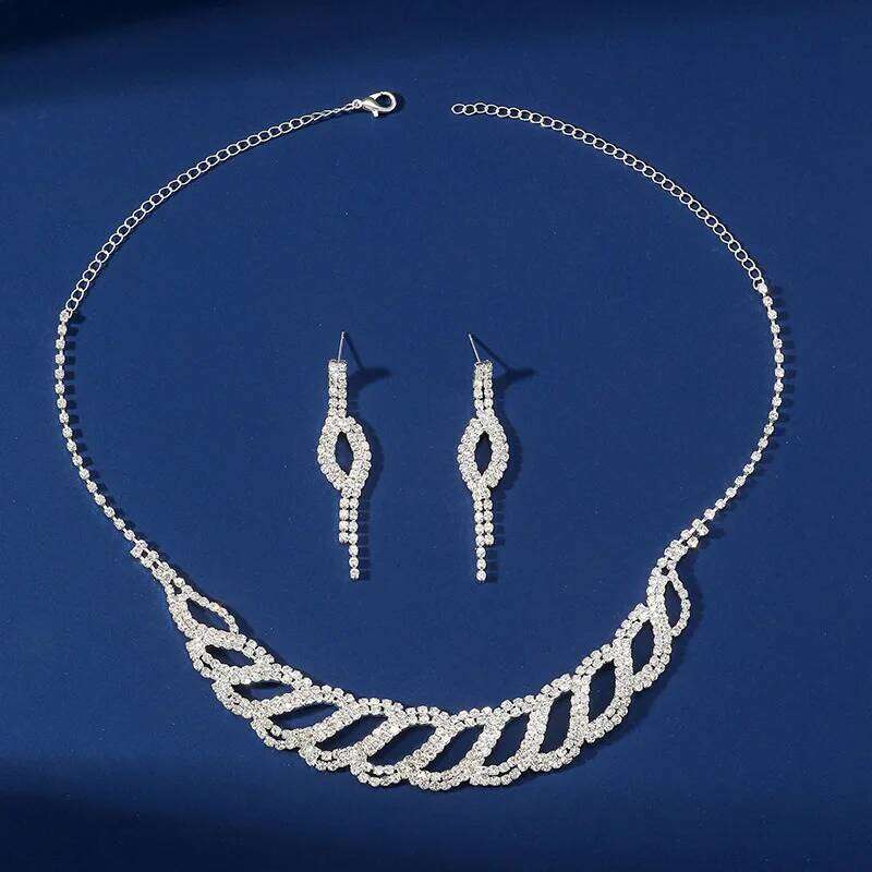 FYUAN Geometric Rhinestone Necklace Earrings For Women Weddings Bride Jewelry Sets Accessory Z260313