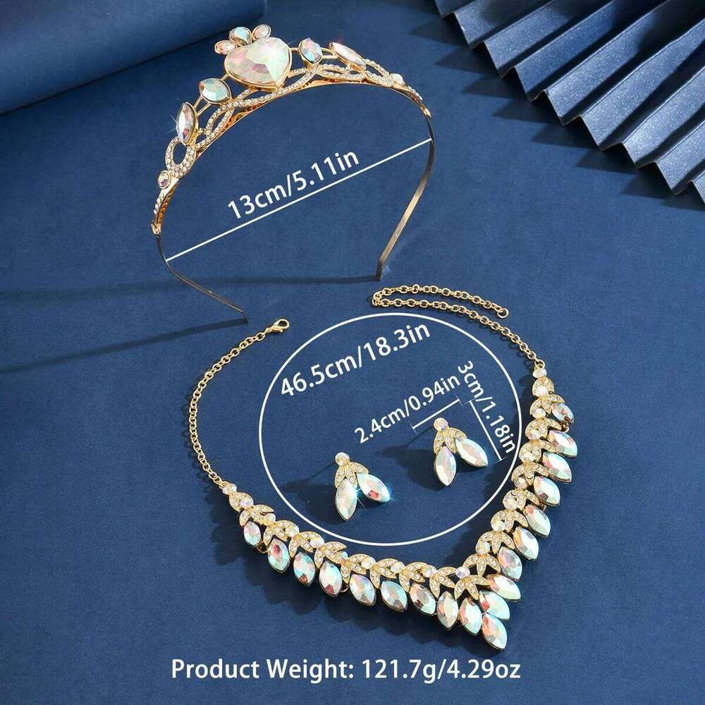 Ladies' fashionable and minimalist design, heart-shaped horse eye elegant crown necklace, earrings, jewelry set Z260313