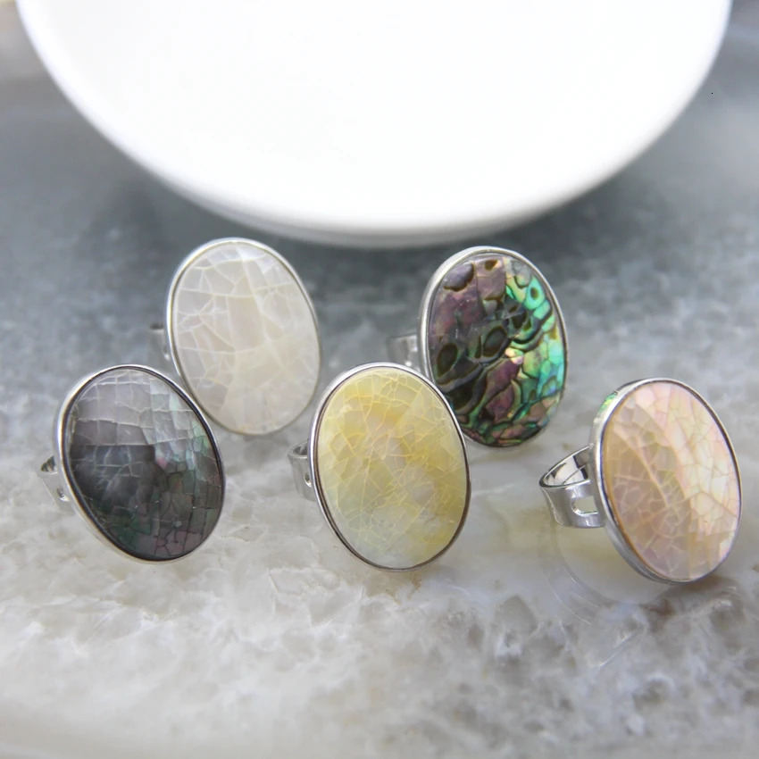 Natural Beautiful Abalone Shell Adjustable Rings Pearl Classic Round Shape RingsFinger Rings Reiki Heal Geode Rings Jewelry 260312