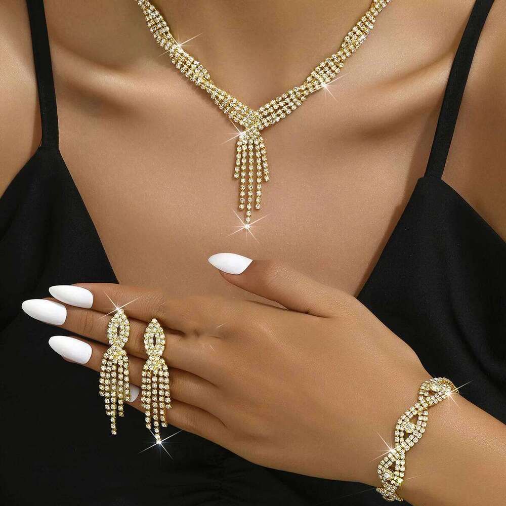 4PC Women's Fashion Design Tassel Water Drop Necklace Earrings Bracelet Jewelry Set Suitable for Wedding, Party, Festival Gifts Z260313