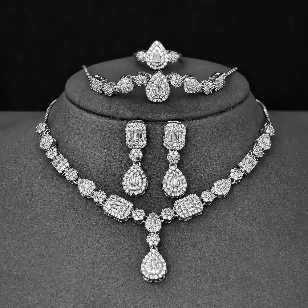 Moonso Luxury Silver Color Pear Set for Women Engagement Wedding Anniversary Gift Jewelry E064-R064-S064-X064 Z260313