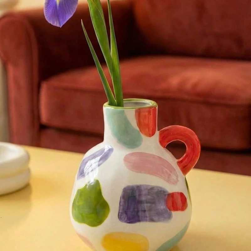 Modern Geometric Ceramic Vase Luxury Home Decor with Dazzling Dopamine Colors Stylish Flower Arrangement for Living Room Y260314