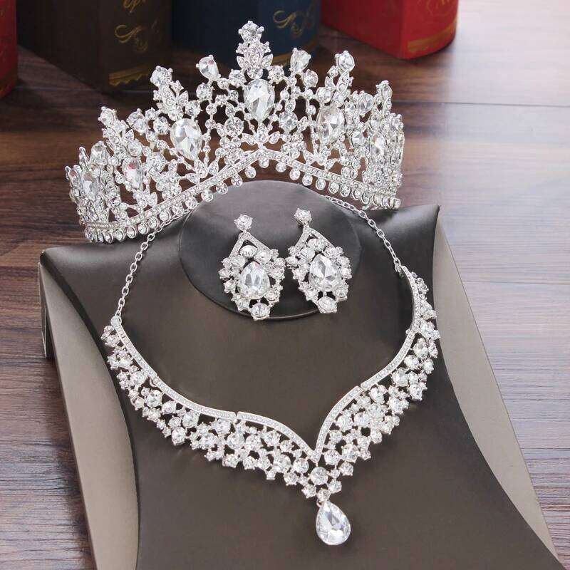 KMVEXO Gorgeous Crystal AB Bridal Sets Fashion Tiaras Earrings Necklaces for Women Wedding Dress Crown Jewelry Set Z260313