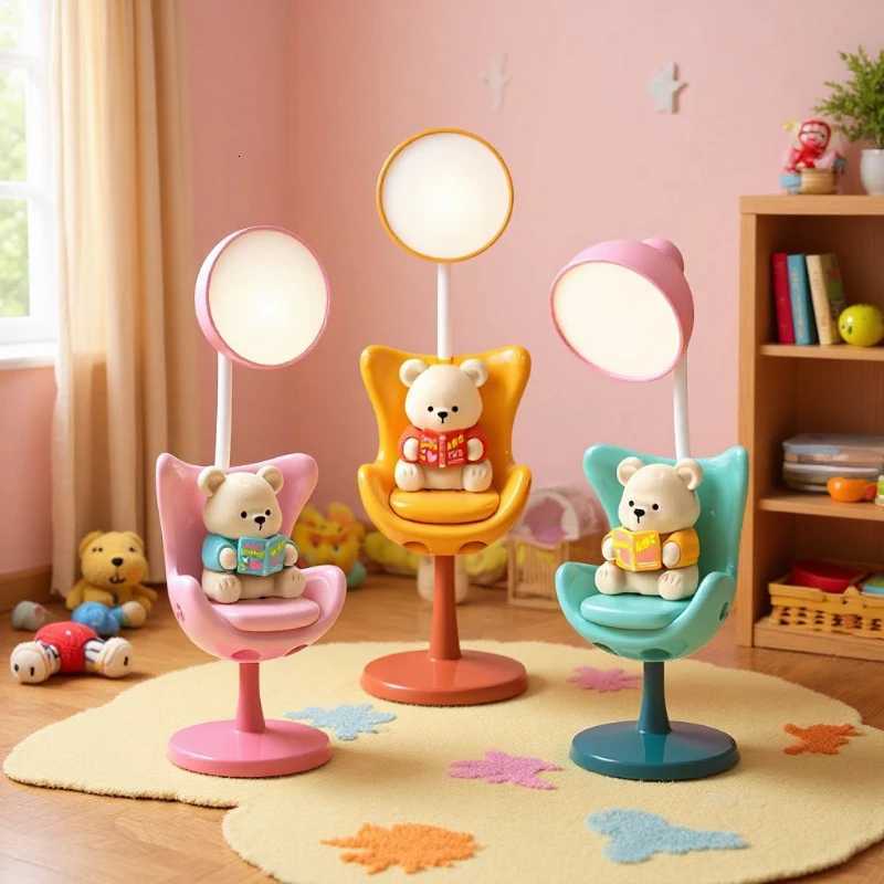 Creative Cute Bear Flexible Led Study Desk Lamp with Phone Holder Bedside Color Adjust Table Lamp for Kids Student Room Y260314