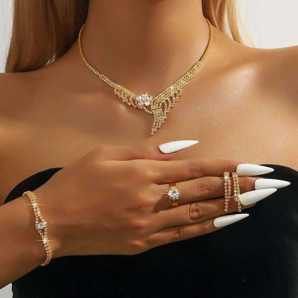 5PC Women's Fashion Tassel Flower Necklace Earrings Bracelet Ring Jewelry Set Suitable for Wedding, Party, Festival Gifts-8392 Z260313