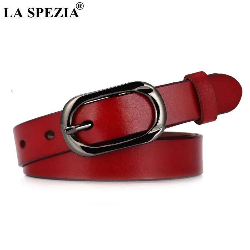 LA SPEZIA Genuine Women Burgundy Pin Buckle Female Vintage Brand Real Leather Ladies Classic Belt For Jeans Z260226