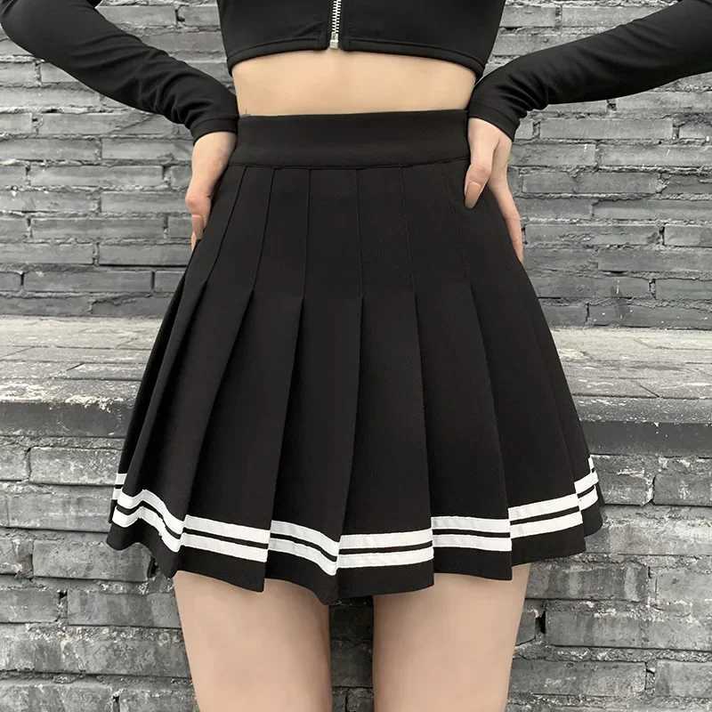Fashion Korean Style Patchwork Skirt Harajuku Black Pleated Skirts Gothic Streetwear High Waist Mini Skirt Women Punk Skirt M260314