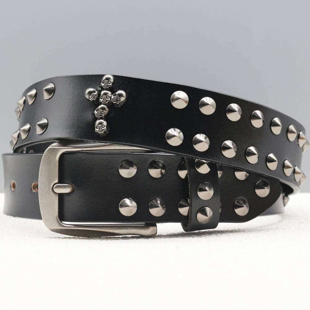 Luxury rivet heavy-duty new skeleton gothic belt, casual punk style genuine leather jeans belt. Z260226