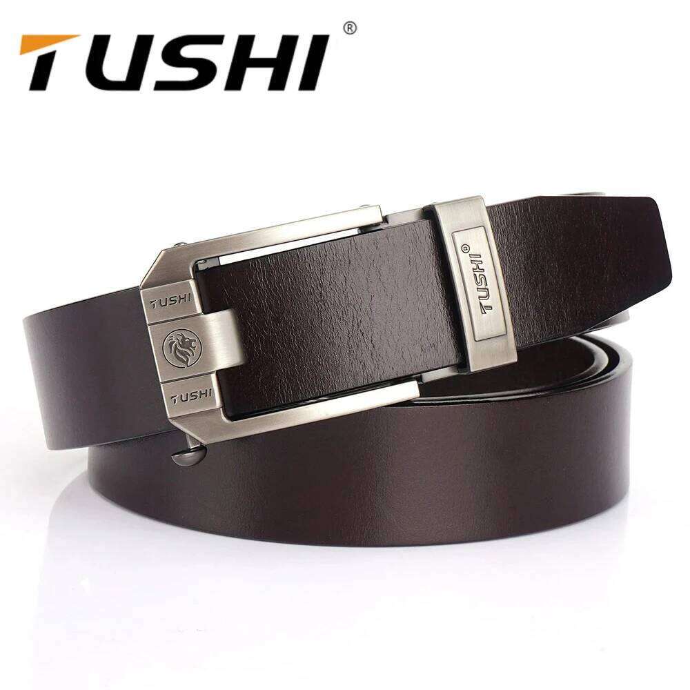 TUSHI Brand 3.5cm Wide Men's leather automatic buckle layer cowhide business youth pants belt Z260226